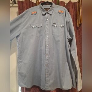 Howler Brothers Light Blue Western Shirt with Orange Embroidery